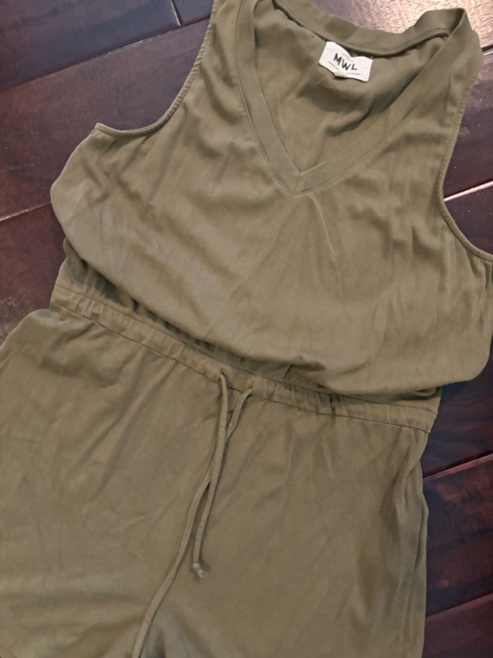 Madewell‎ MWL Olive Green Drawstring Waist Sleeveless Romper Size Medium - Picture 2 of 7
